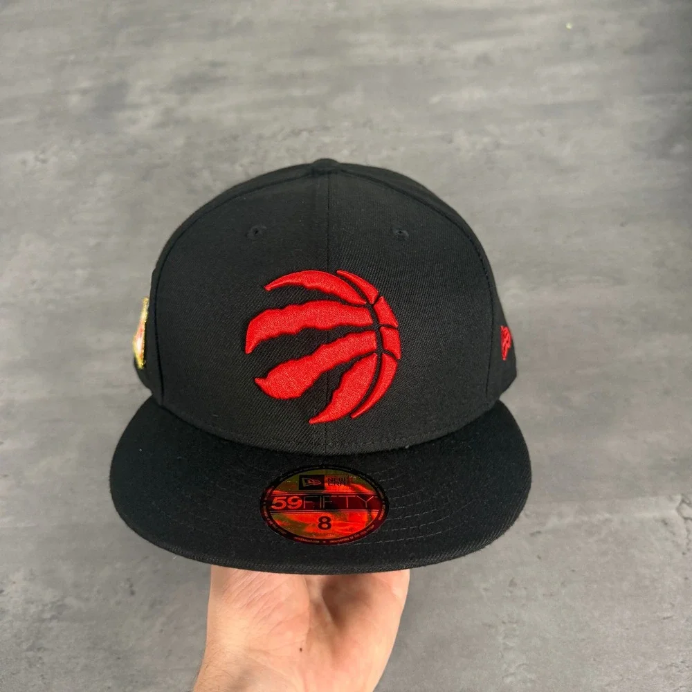 New Era Toronto Raptors Hat Size 8 Black 59FIFTY Fitted NBA Side Multi Patch Cap
